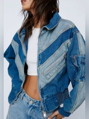 Nasty Gal Blue Denim Jacket unique pattern